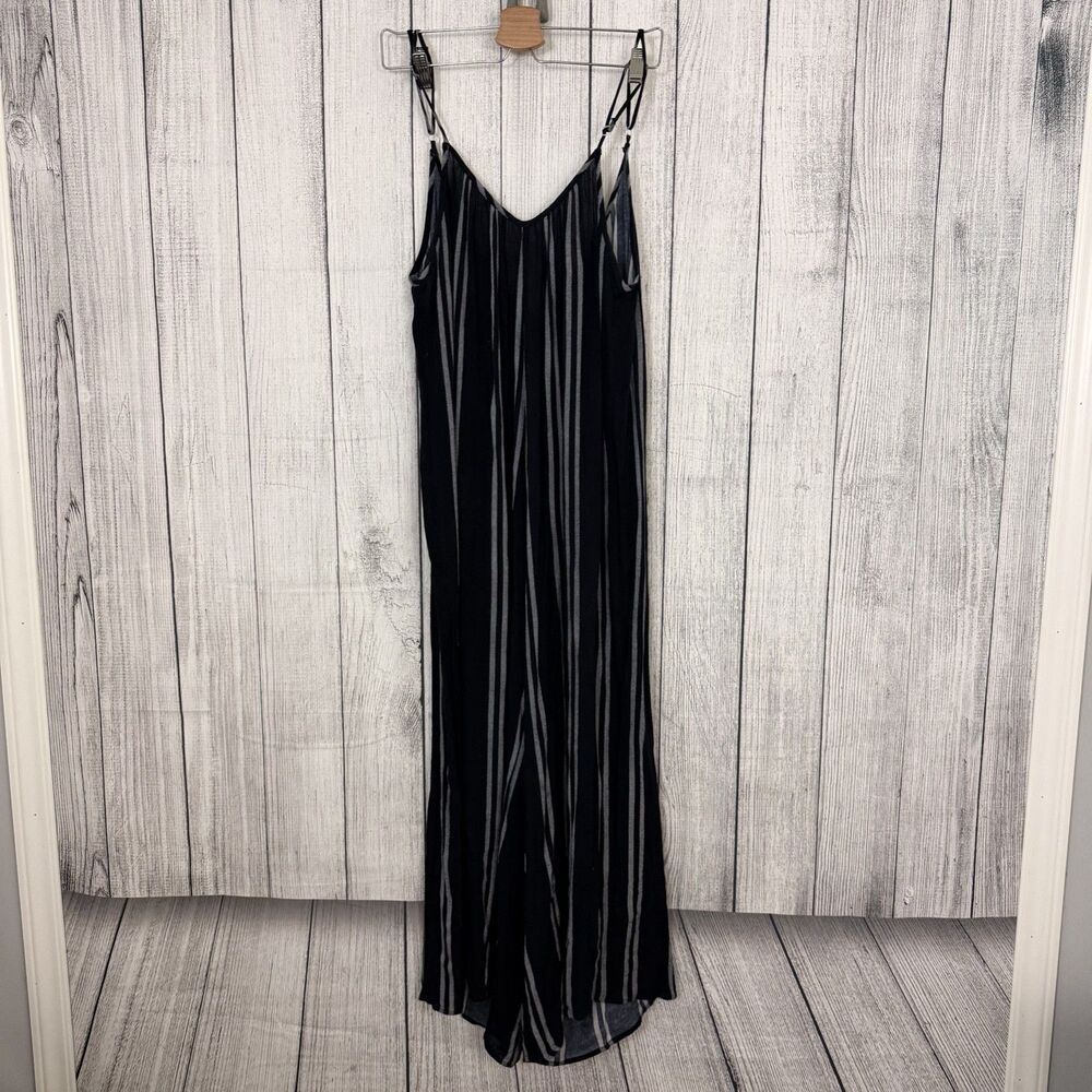 Fantastic Fawn Women's Large Navy Striped Spaghetti Strap Bohemian Jumpsuit